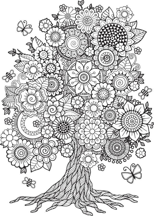 Arbre à Fleurs Adultes coloring page