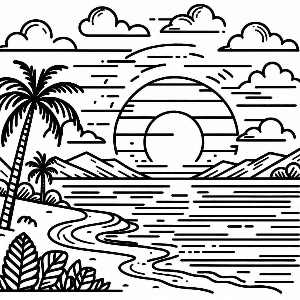 Beau paysage de coucher de soleil coloring page