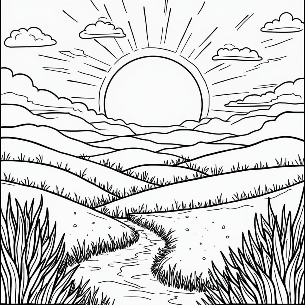 Belle scène de coucher de soleil coloring page