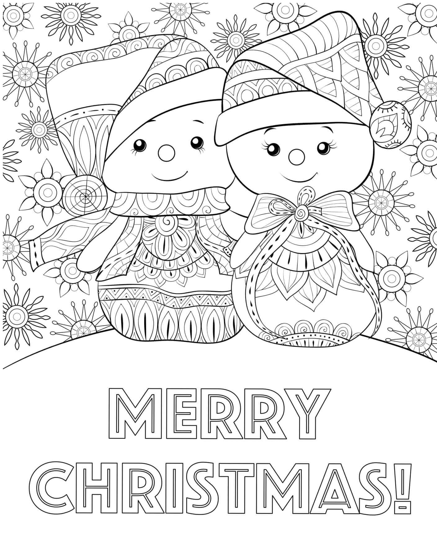 Coloriage Bonhommes de Neige de Noël pour Adultes