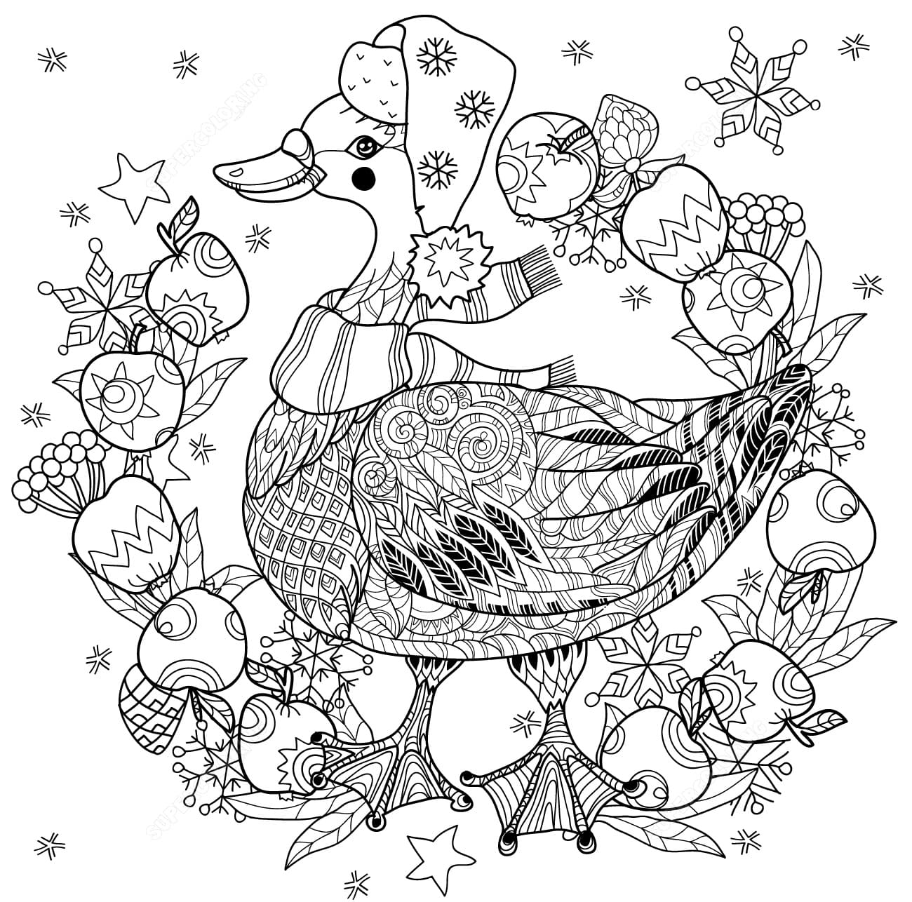 Coloriage Canard de Noël Adulte