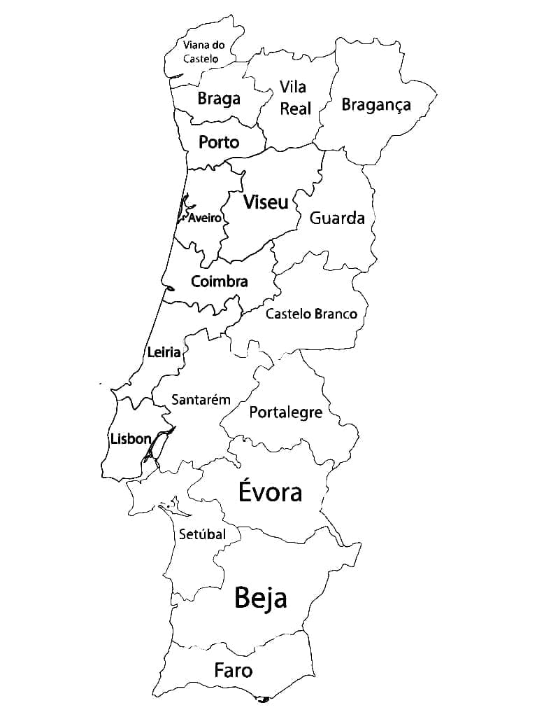 Carte du Portugal Imprimable coloring page