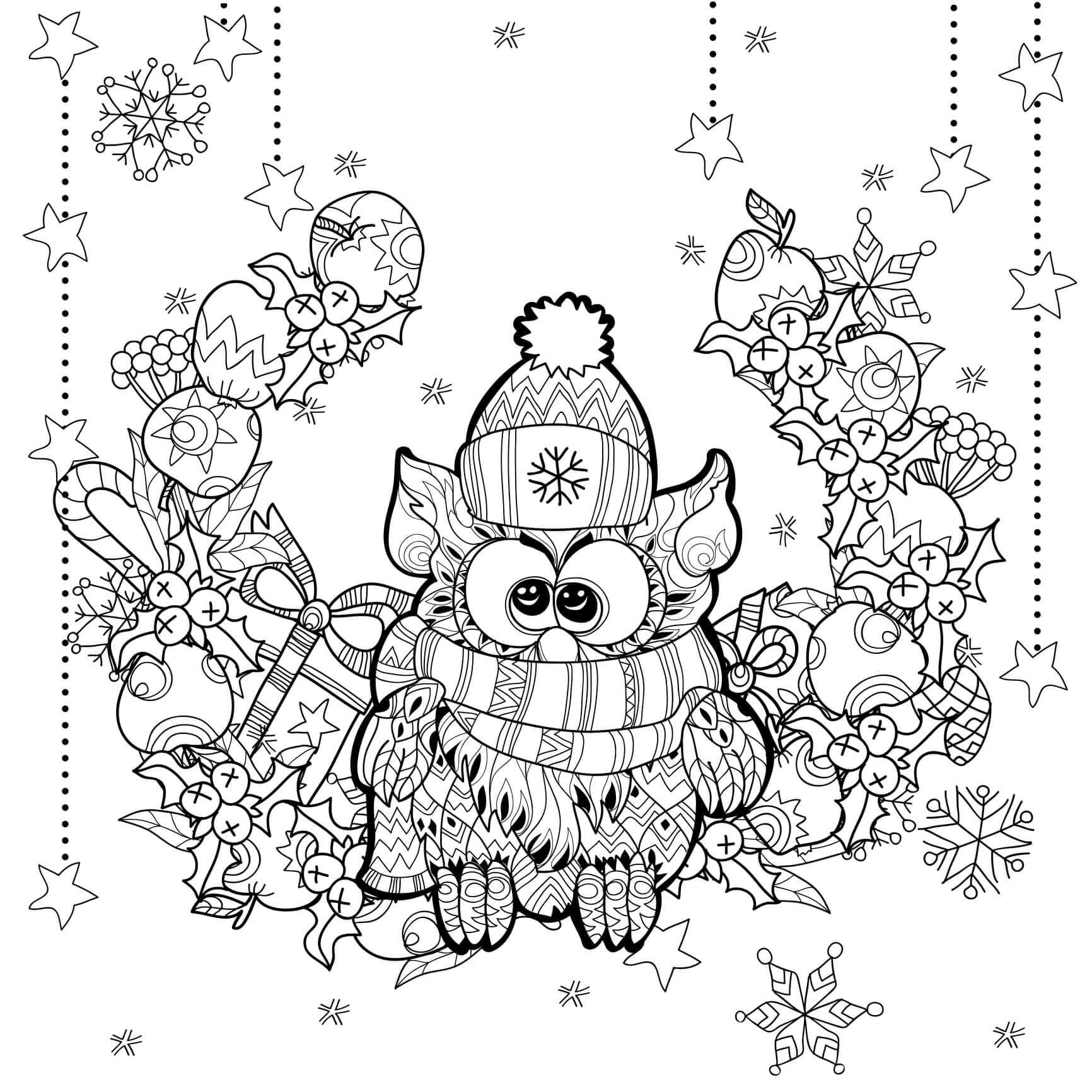 Coloriage Chouette de Noël Adulte