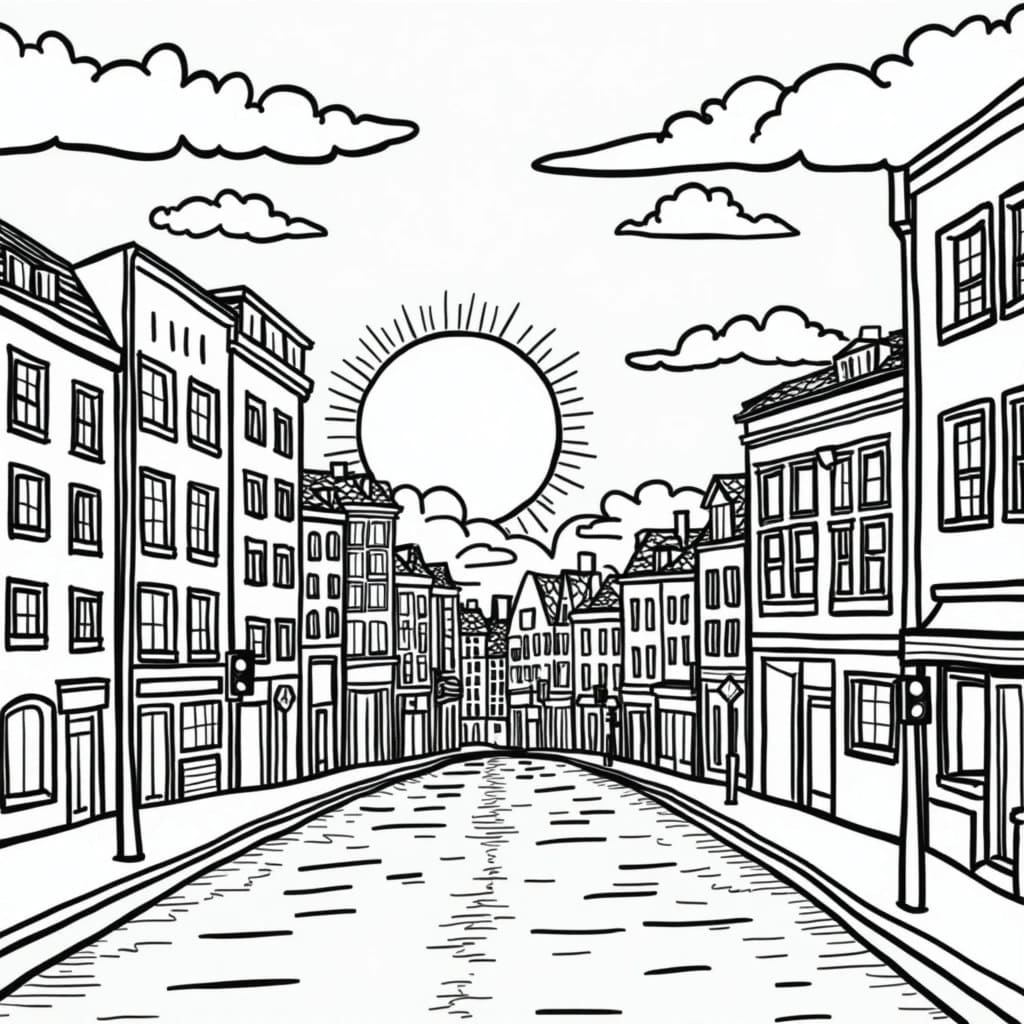 Coucher de soleil dans la ville coloring page