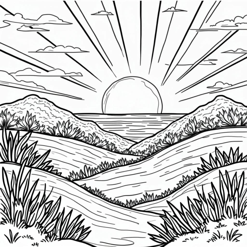 Coucher de soleil gratuit pour les enfants coloring page