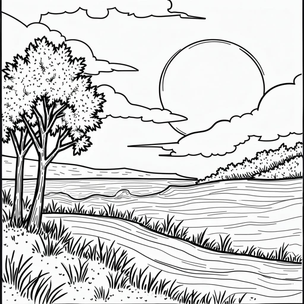 Coucher de soleil imprimable coloring page