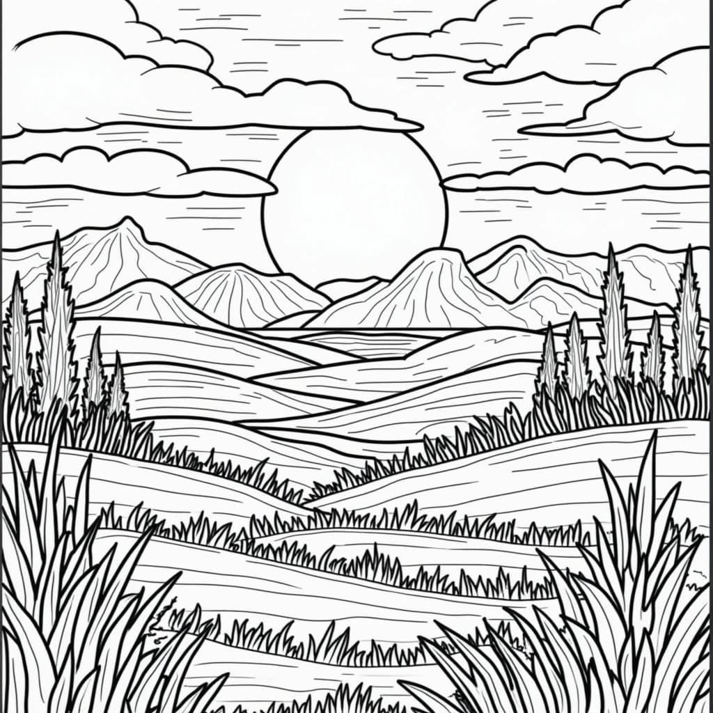 Coucher de soleil incroyable coloring page