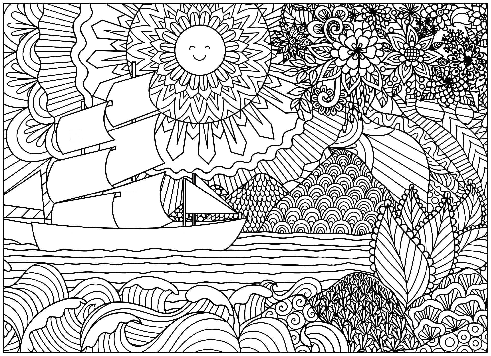 Coucher de soleil pour adultes coloring page