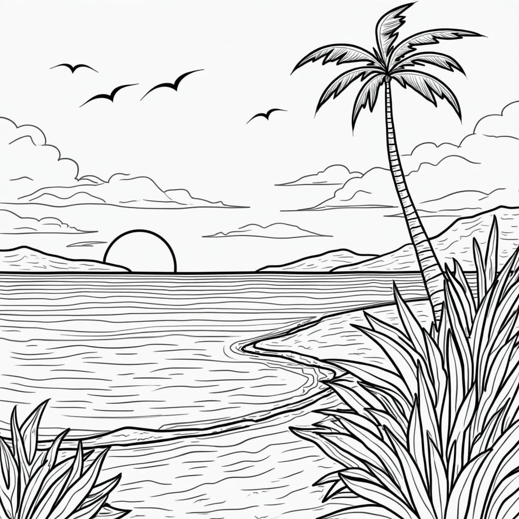 Coucher de soleil pour enfants coloring page