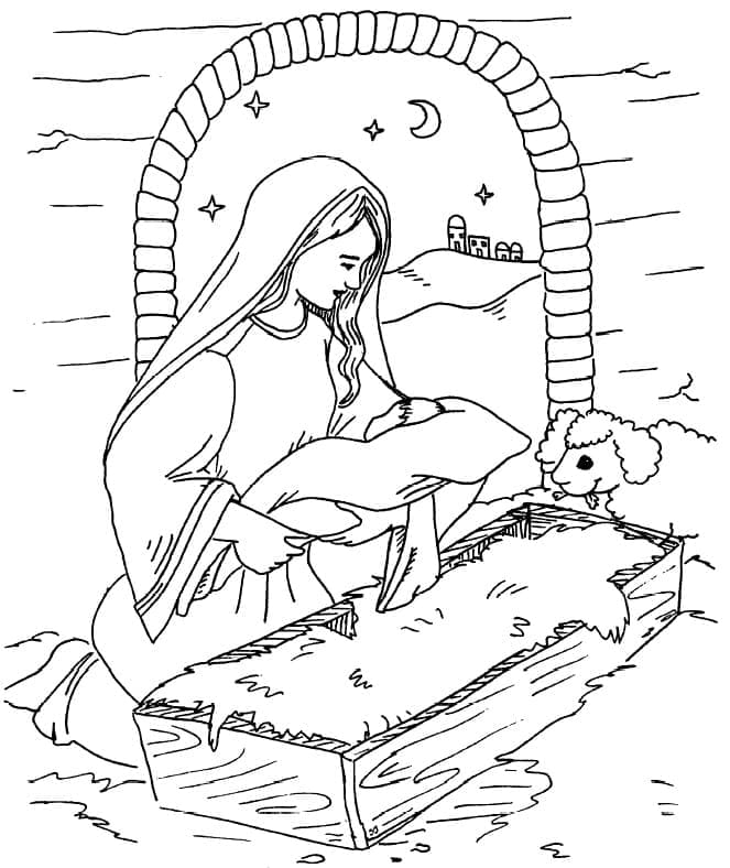 Crèche de Noël 3 coloring page