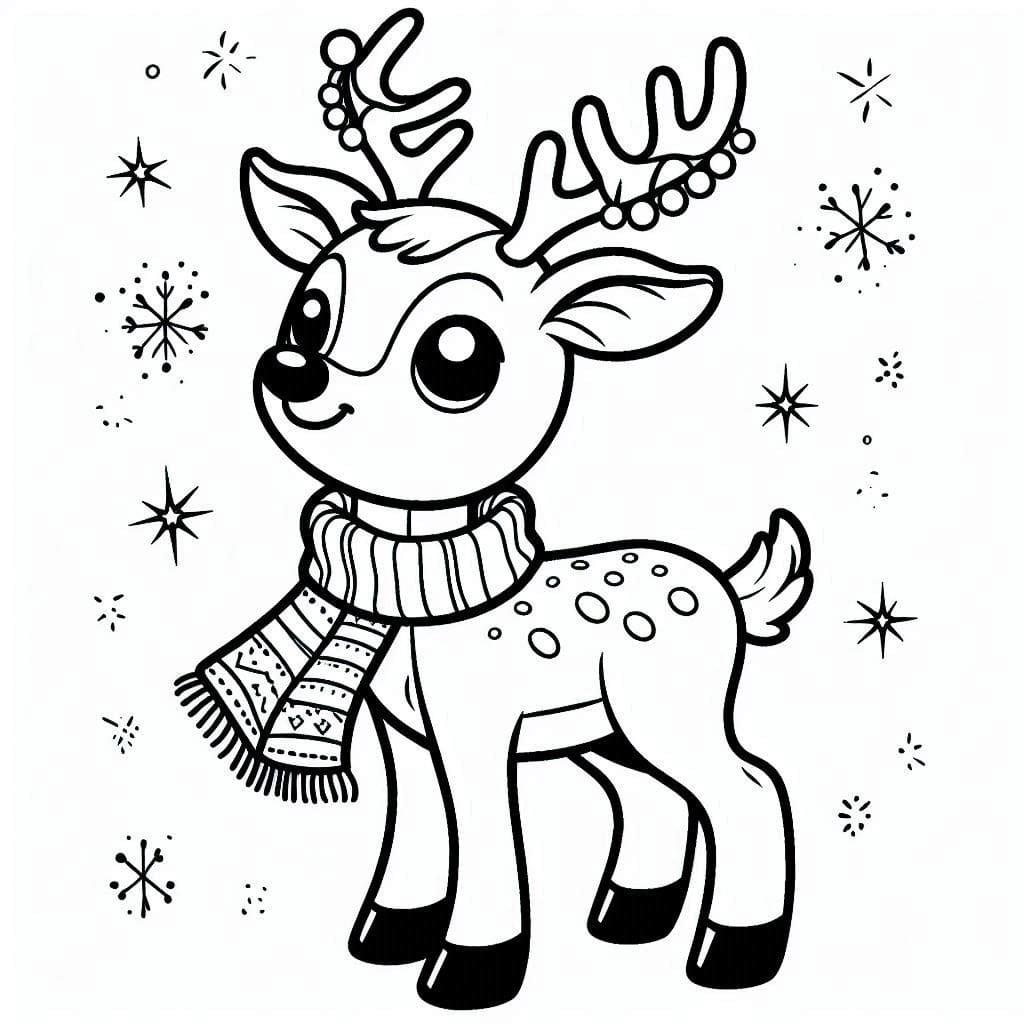 Coloriage Dessin de Renne de Noël Gratuit