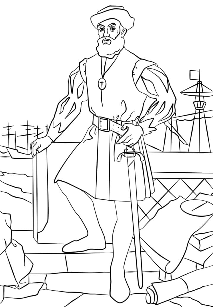 Fernand de Magellan Navigateur coloring page