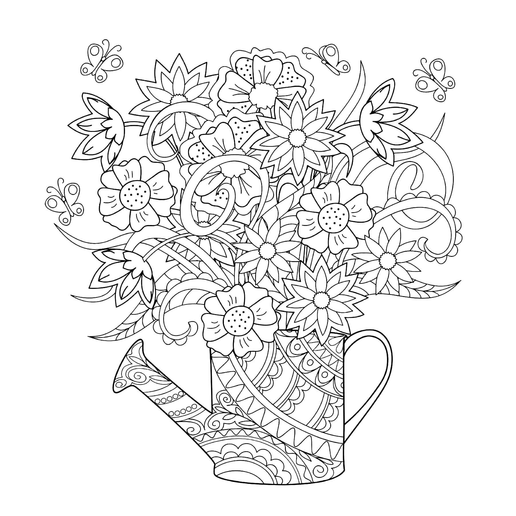 Fleurs Adultes et Papillons coloring page