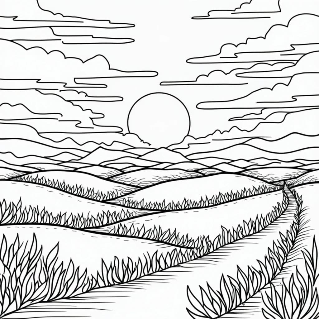 Imprimable coucher de soleil coloring page