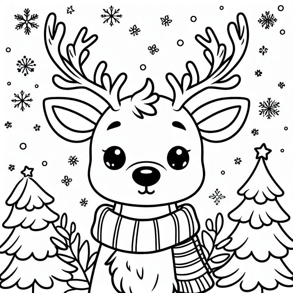 Coloriage Joli Renne de Noël très Joyeux