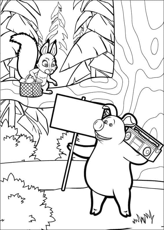 Coloriage L'écureuil et Rosie de Masha Et Michka