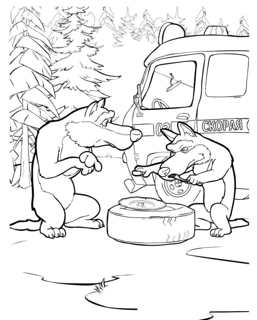 Loups de Masha Et Michka coloring page