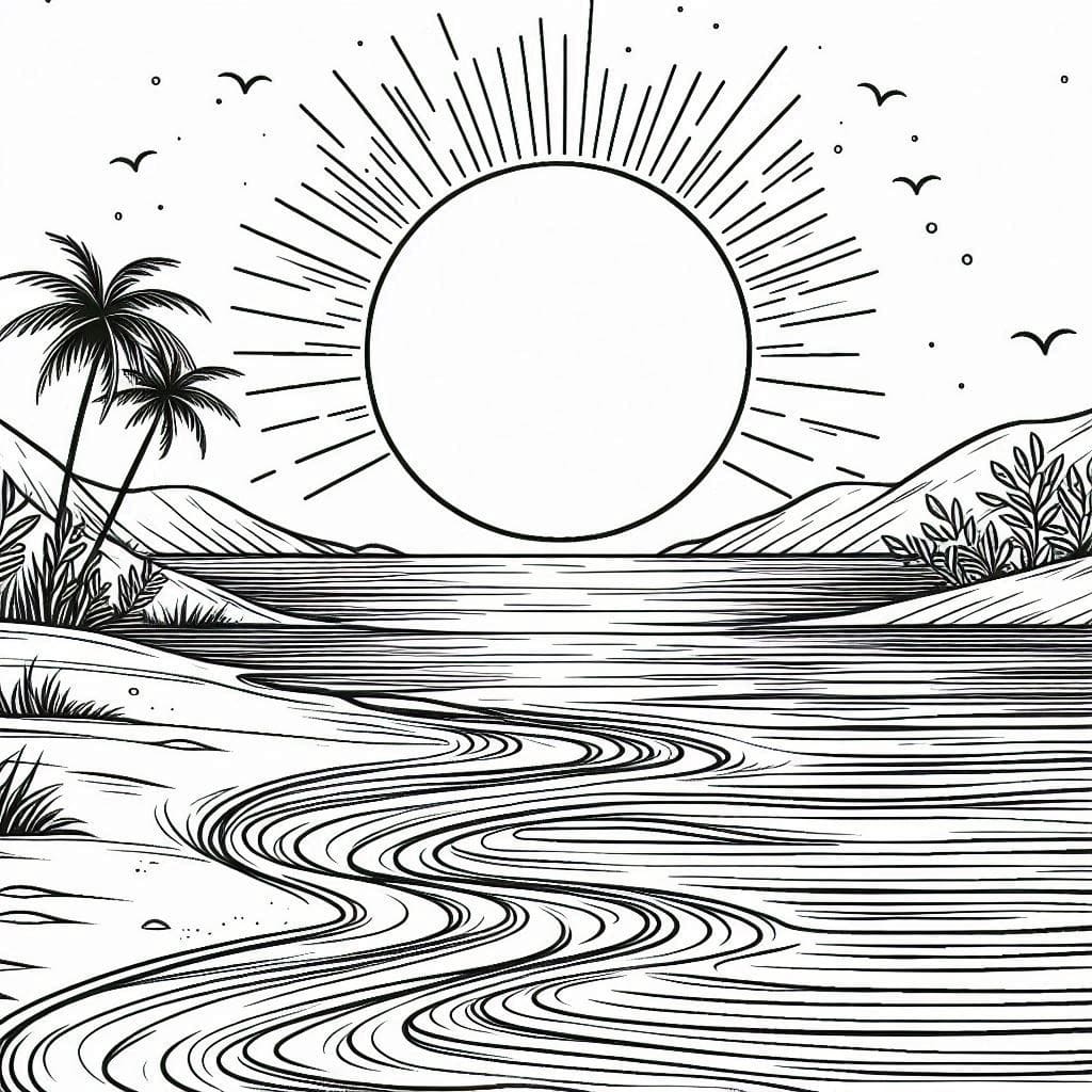 Magnifique paysage de coucher de soleil coloring page