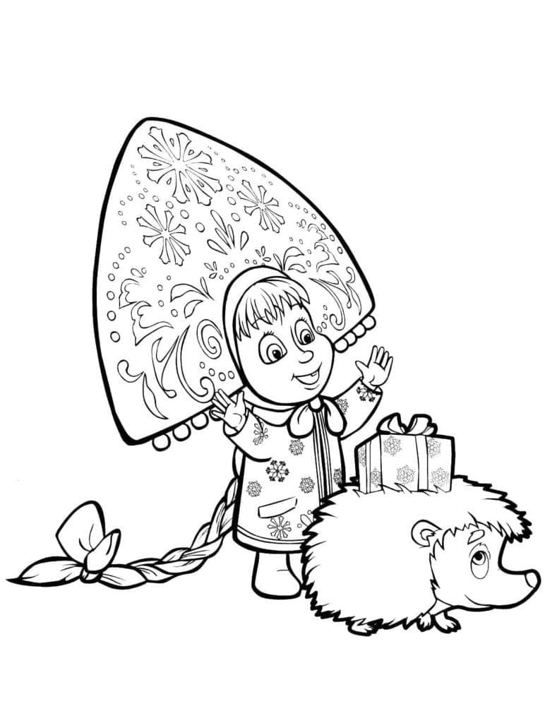 Masha et le hérisson coloring page