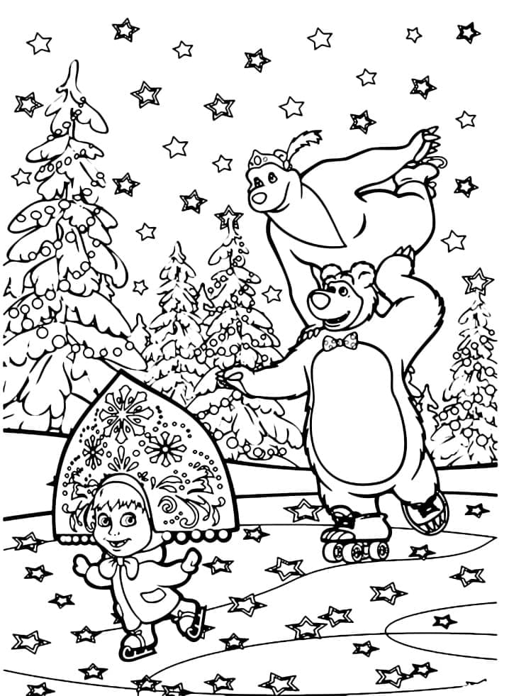 Coloriage Masha Et Michka Pour les Enfants de 2 An