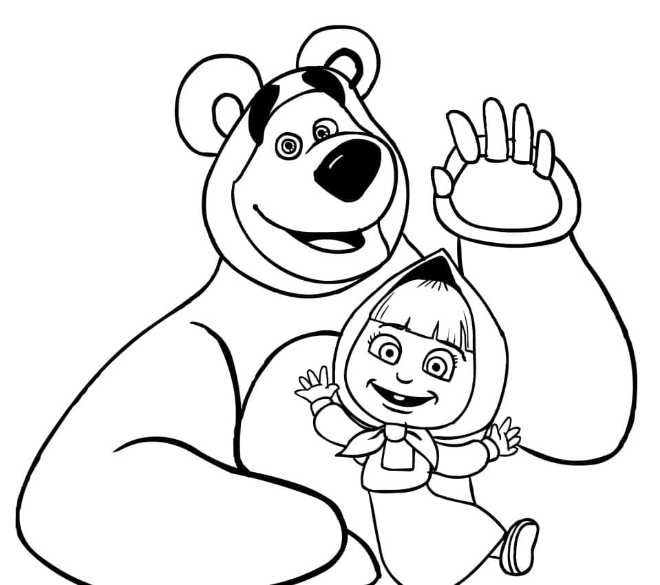 Coloriage Masha Et Michka Pour les Enfants de 3 An