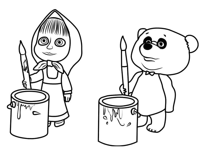 Masha et Panda coloring page