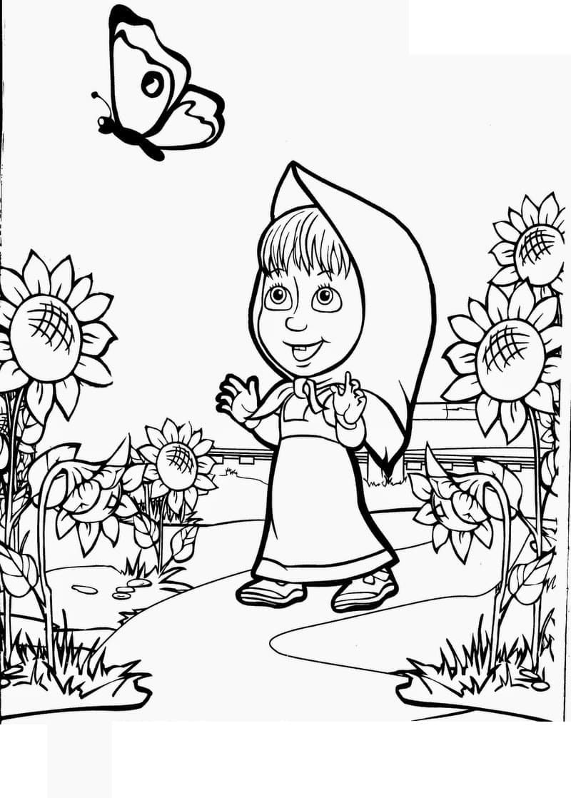 Masha et Papillon coloring page