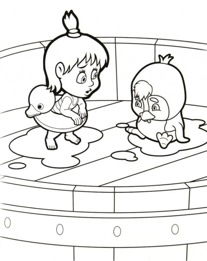 Masha et pingouin coloring page