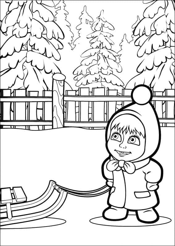 Masha et Traîneau coloring page