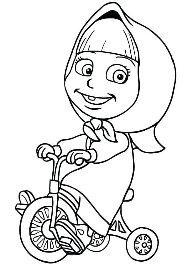 Masha sur un tricycle coloring page