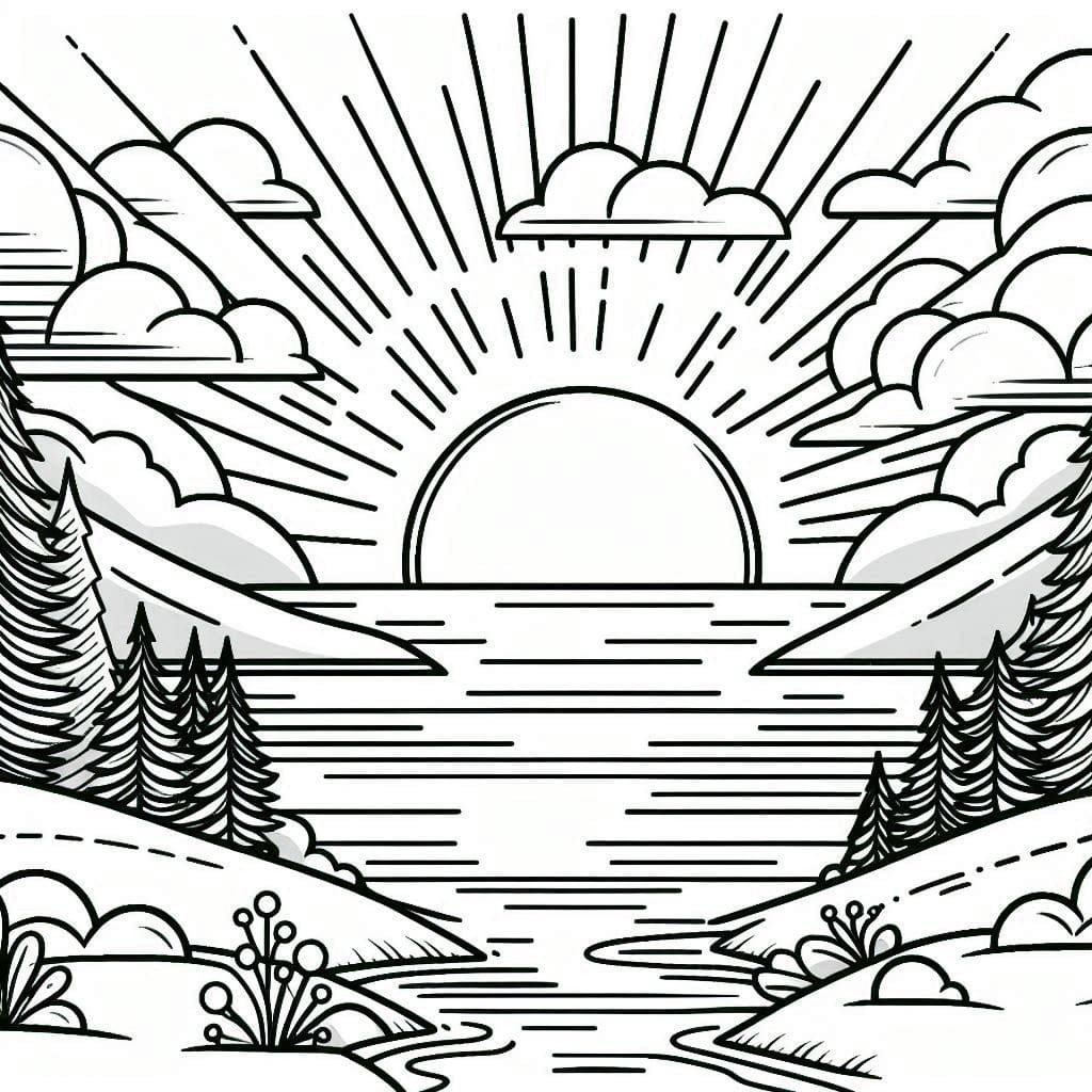 Paysage de coucher de soleil cool coloring page