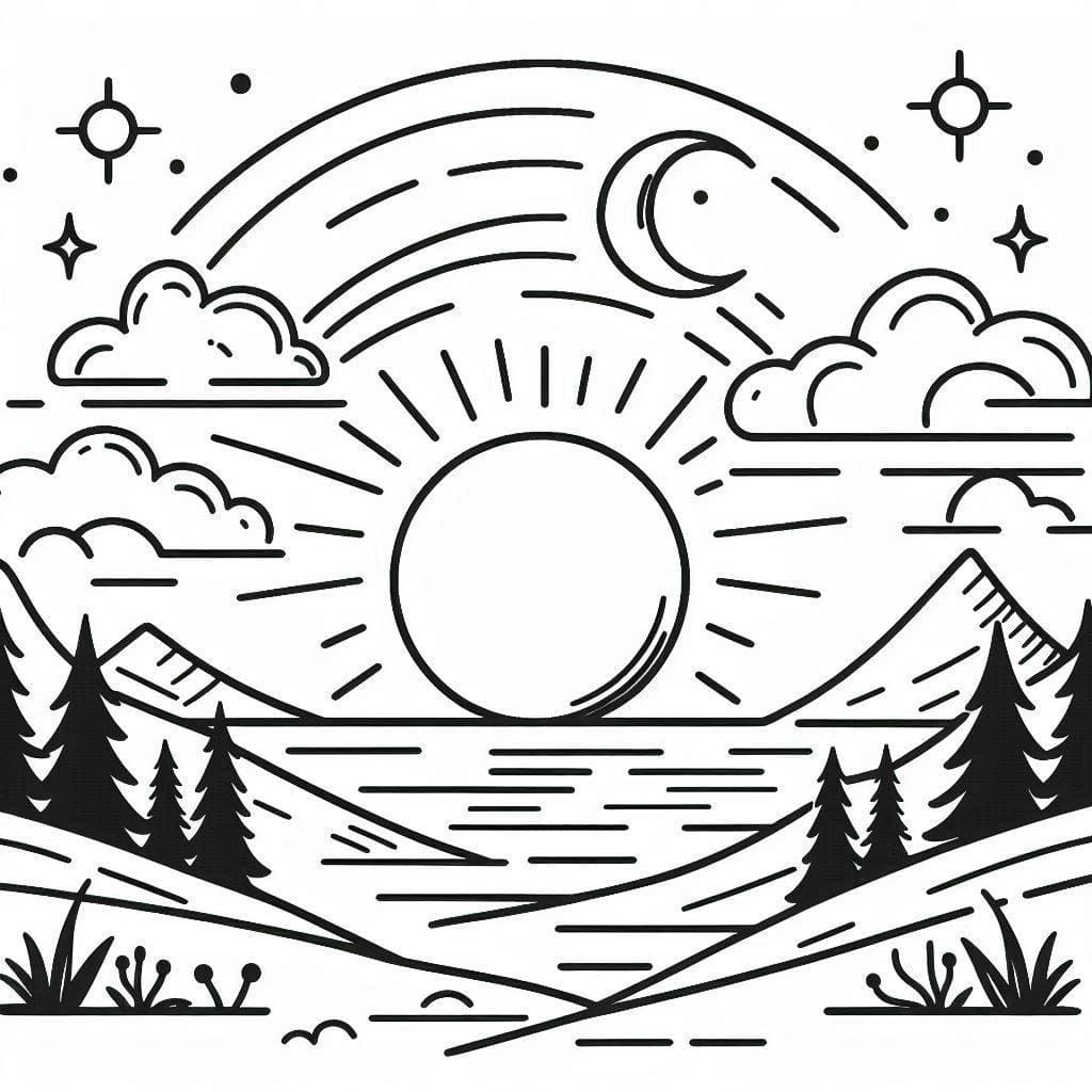 Paysage de coucher de soleil parfait coloring page