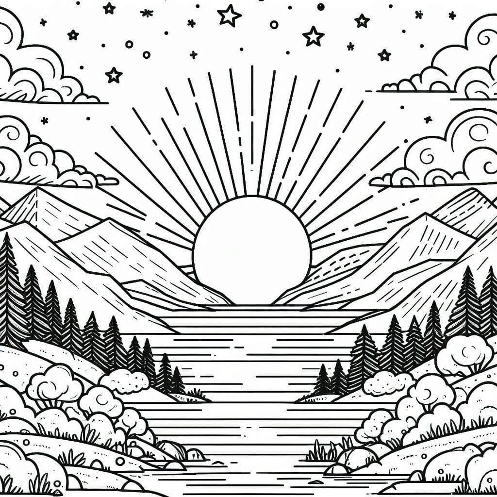 Peinture du coucher de soleil coloring page