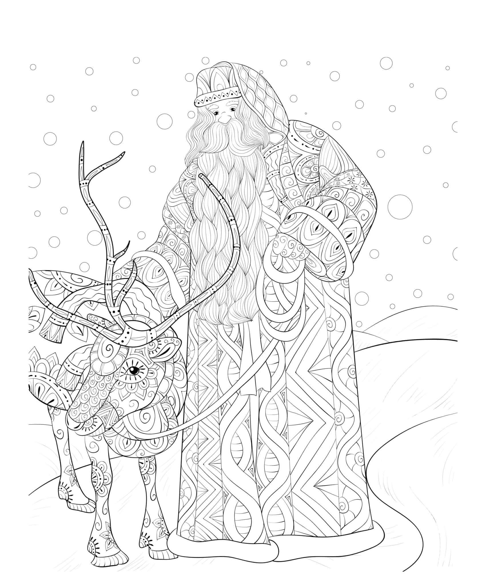 Père Noël et Renne de Noël Adulte coloring page