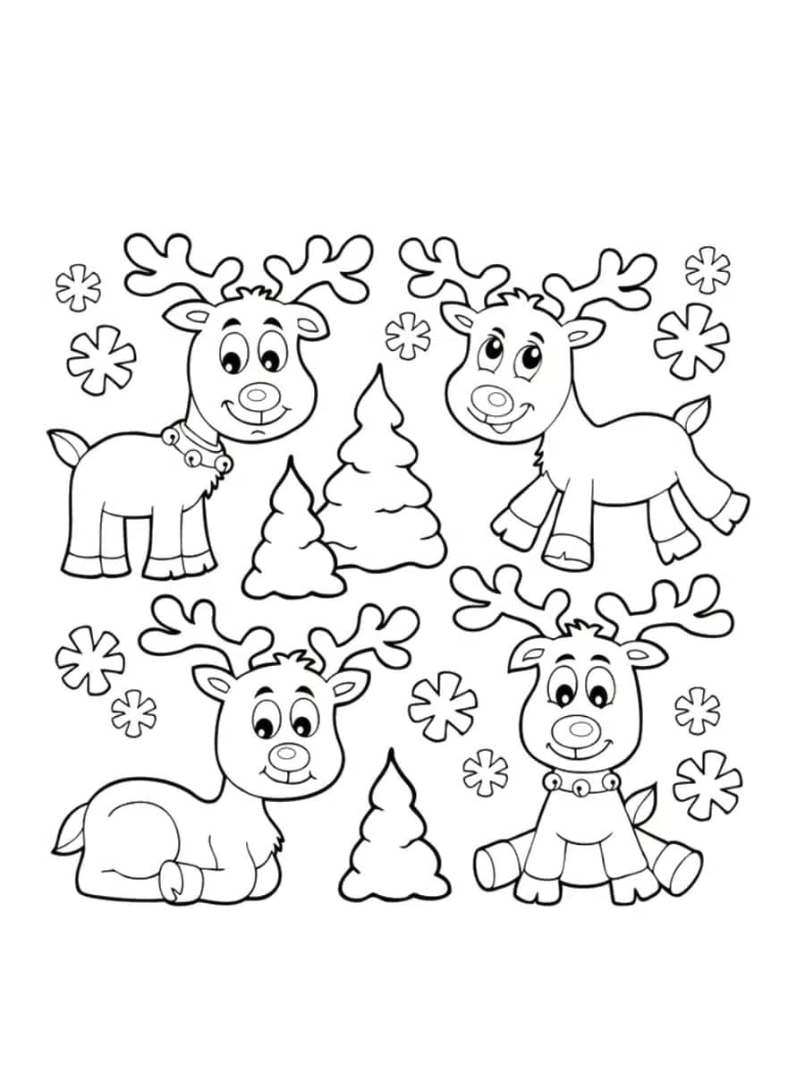 Quatre Rennes de Noël coloring page