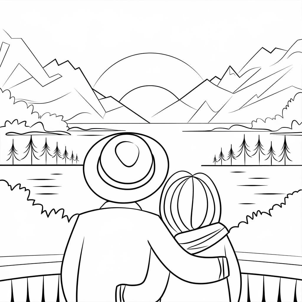 Regarder le coucher du soleil coloring page