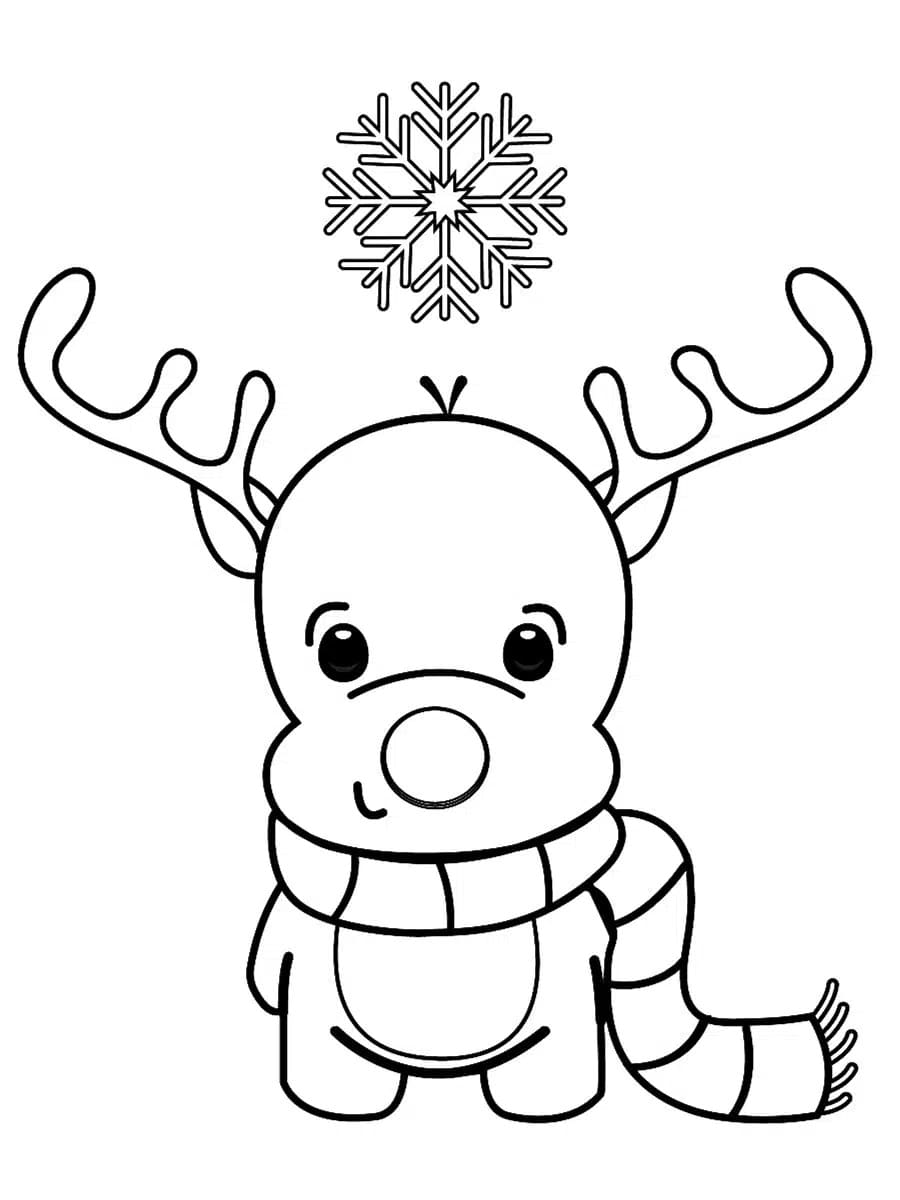 Coloriage Renne de Noël et Flocon de Neige