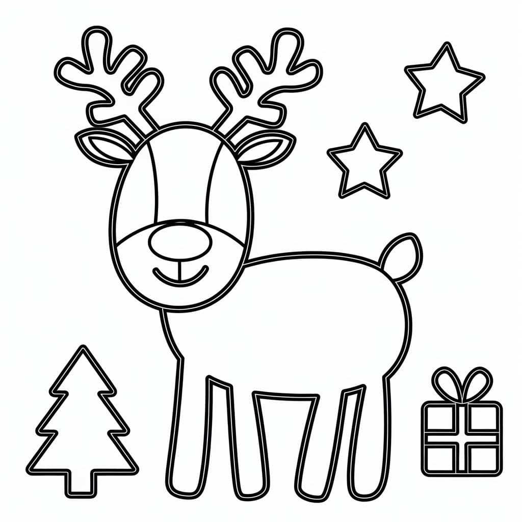 Coloriage Renne de Noël Simple