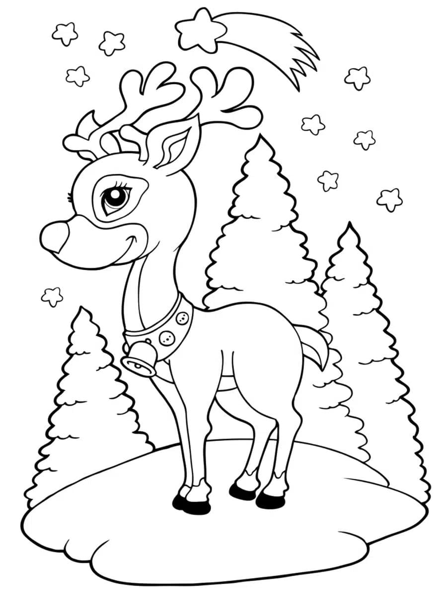 Coloriage Renne de Noël Souriant