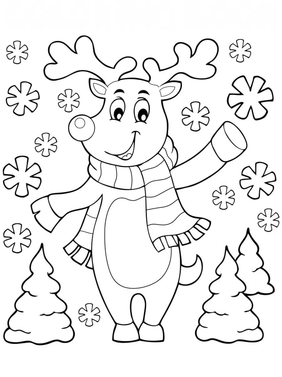 Coloriage Renne de Noël Sympathique