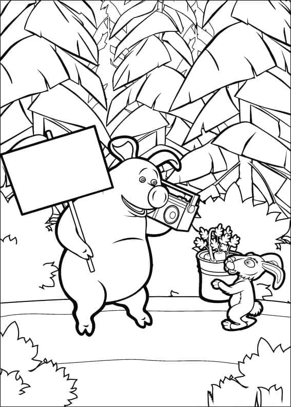 Coloriage Rosie et le Lapin de Masha Et Michka