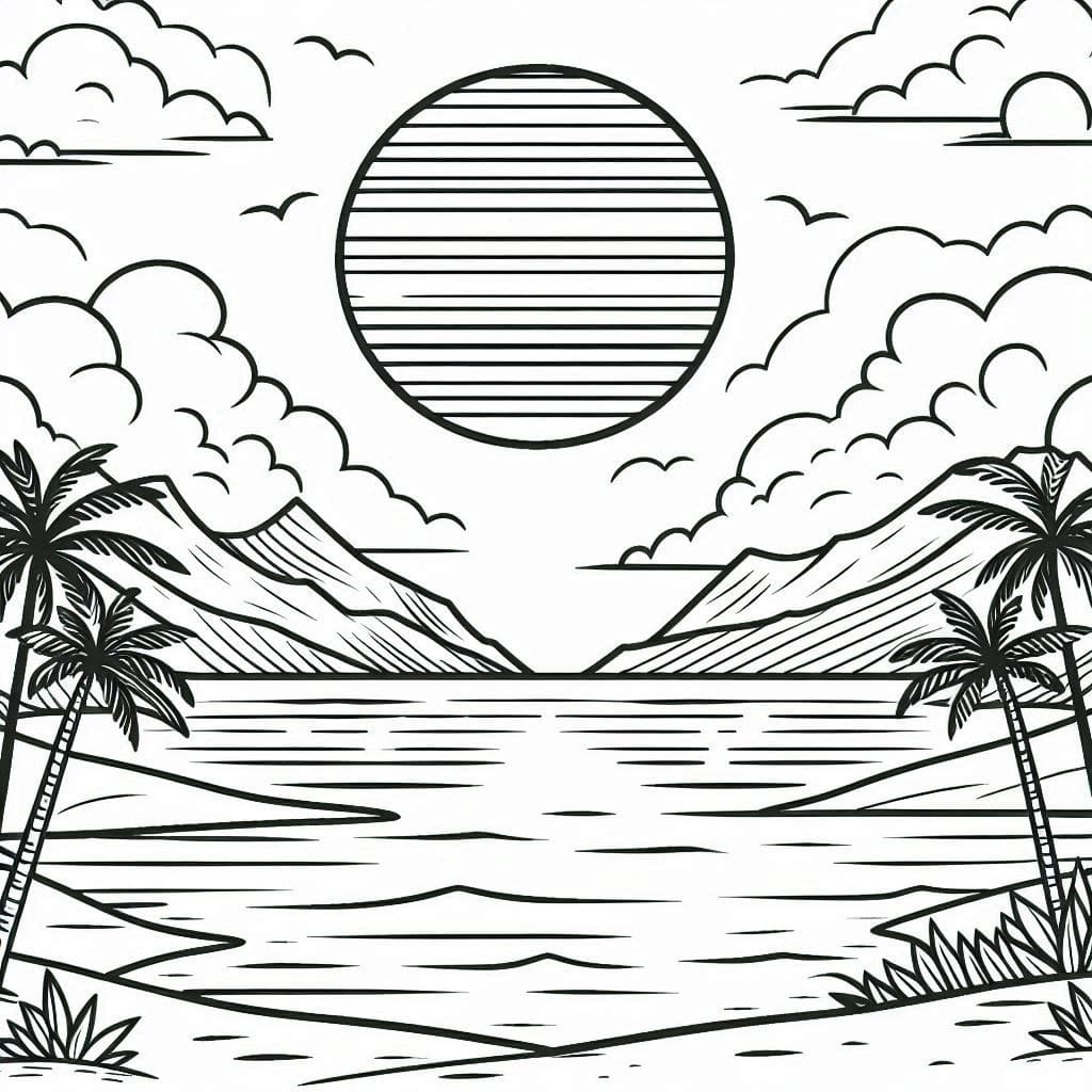 Scène de coucher de soleil coloring page