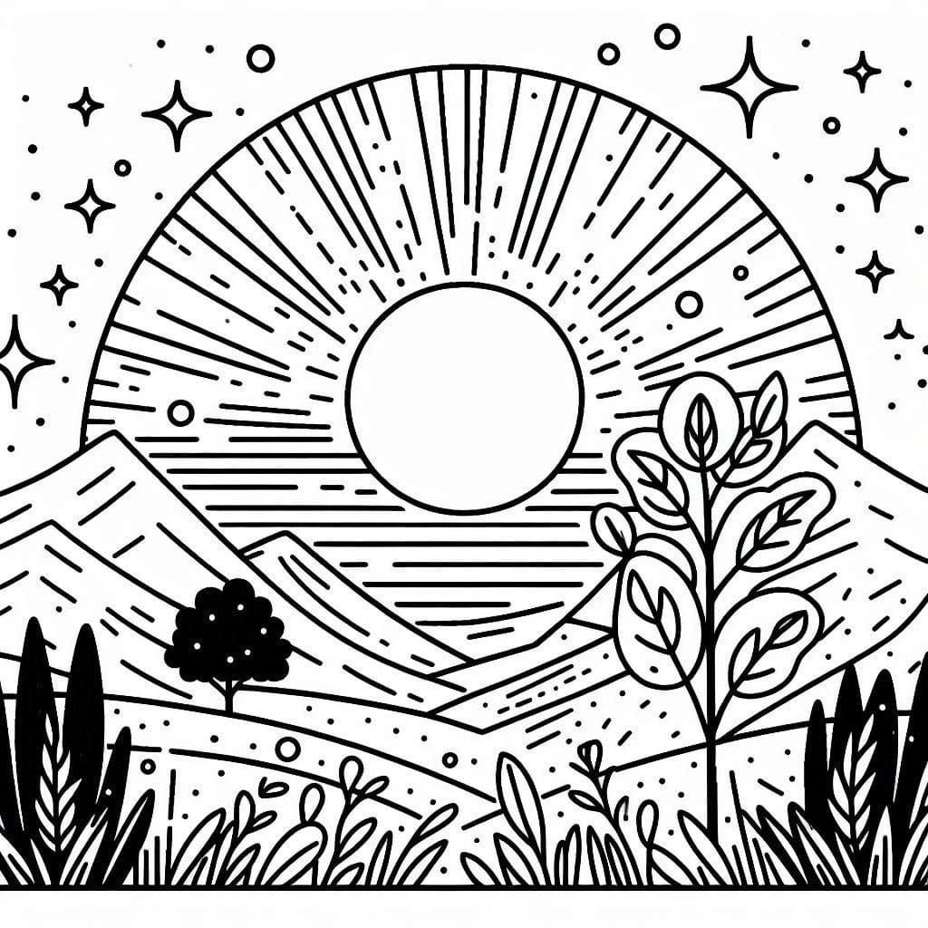 Superbe paysage de coucher de soleil coloring page