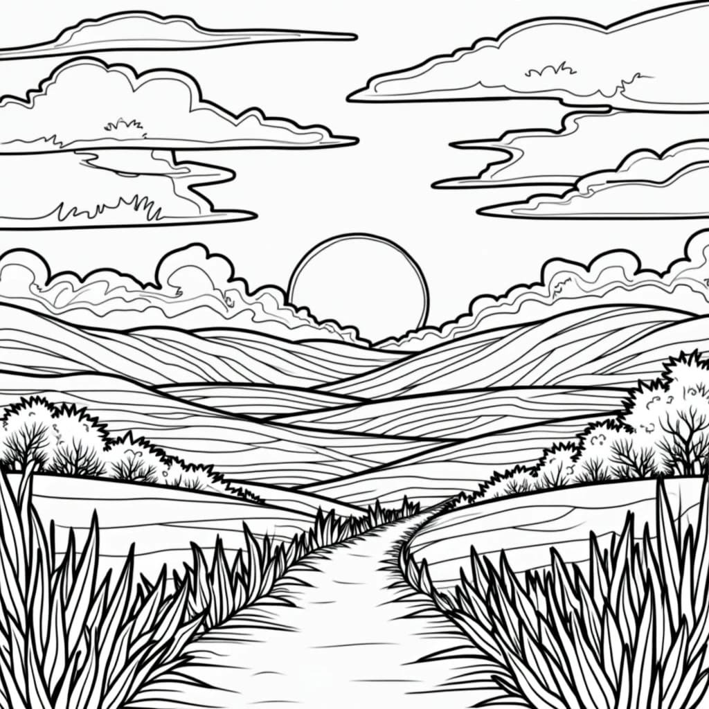 Superbe scène de coucher de soleil coloring page