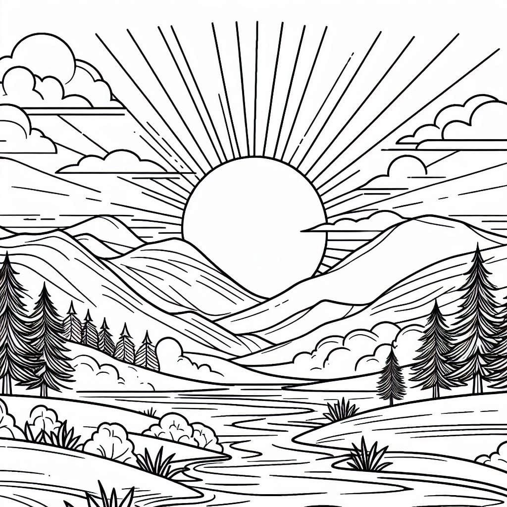 Très belle scène de coucher de soleil coloring page