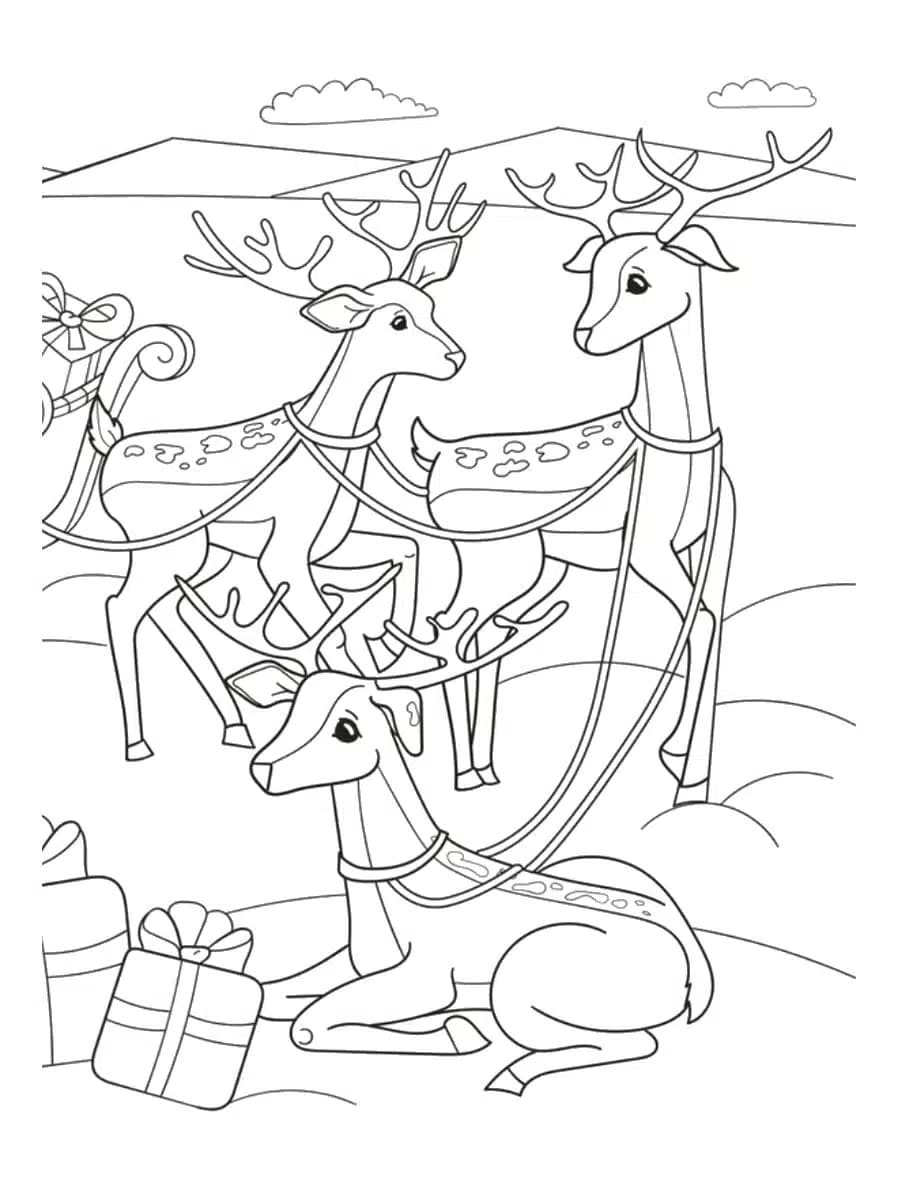 Trois Rennes de Noël coloring page