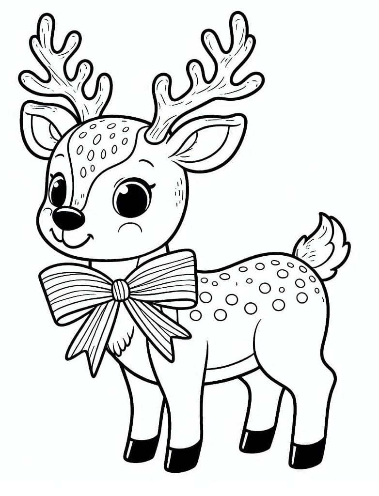 Coloriage Un Joli Renne de Noël Joyeux