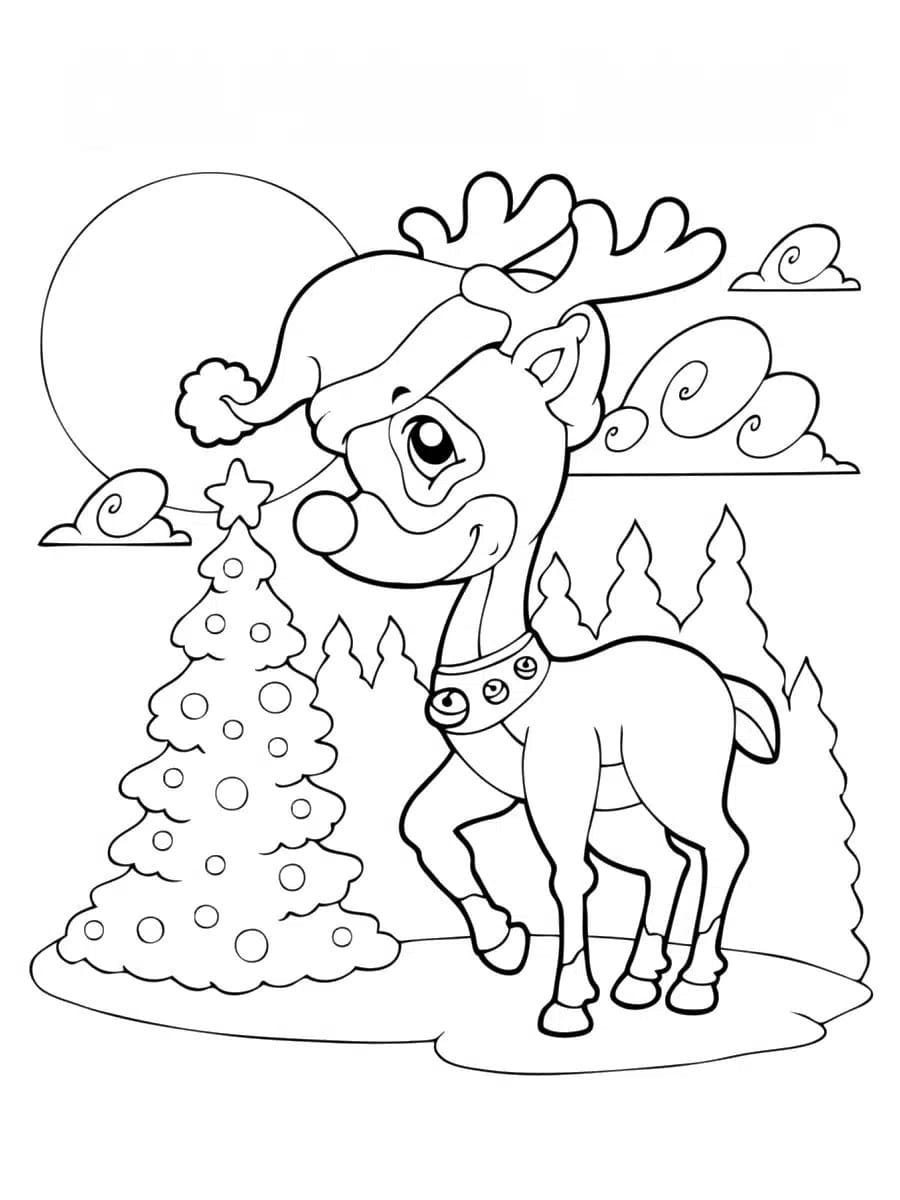 Coloriage Un Renne de Noël Joyeux