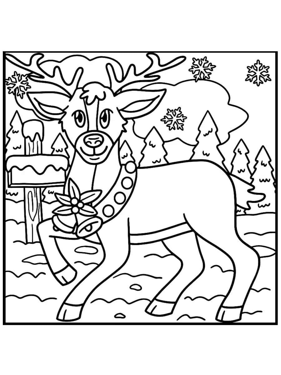 Coloriage Un Renne de Noël Souriant