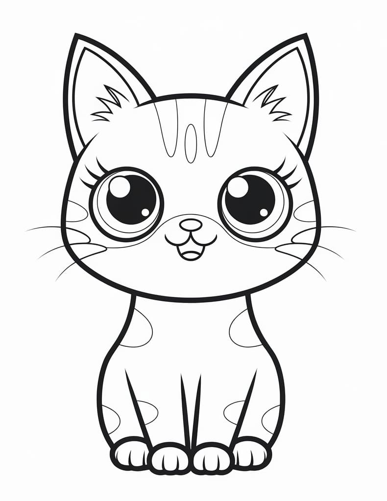 Coloriage Chat Kawaii Gratuit Pour les Enfants